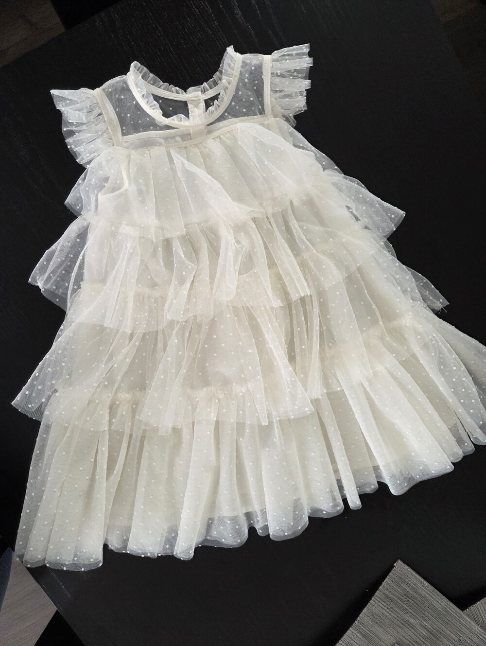 Little Earth White Polka Dot Ruffle Tulle Dress